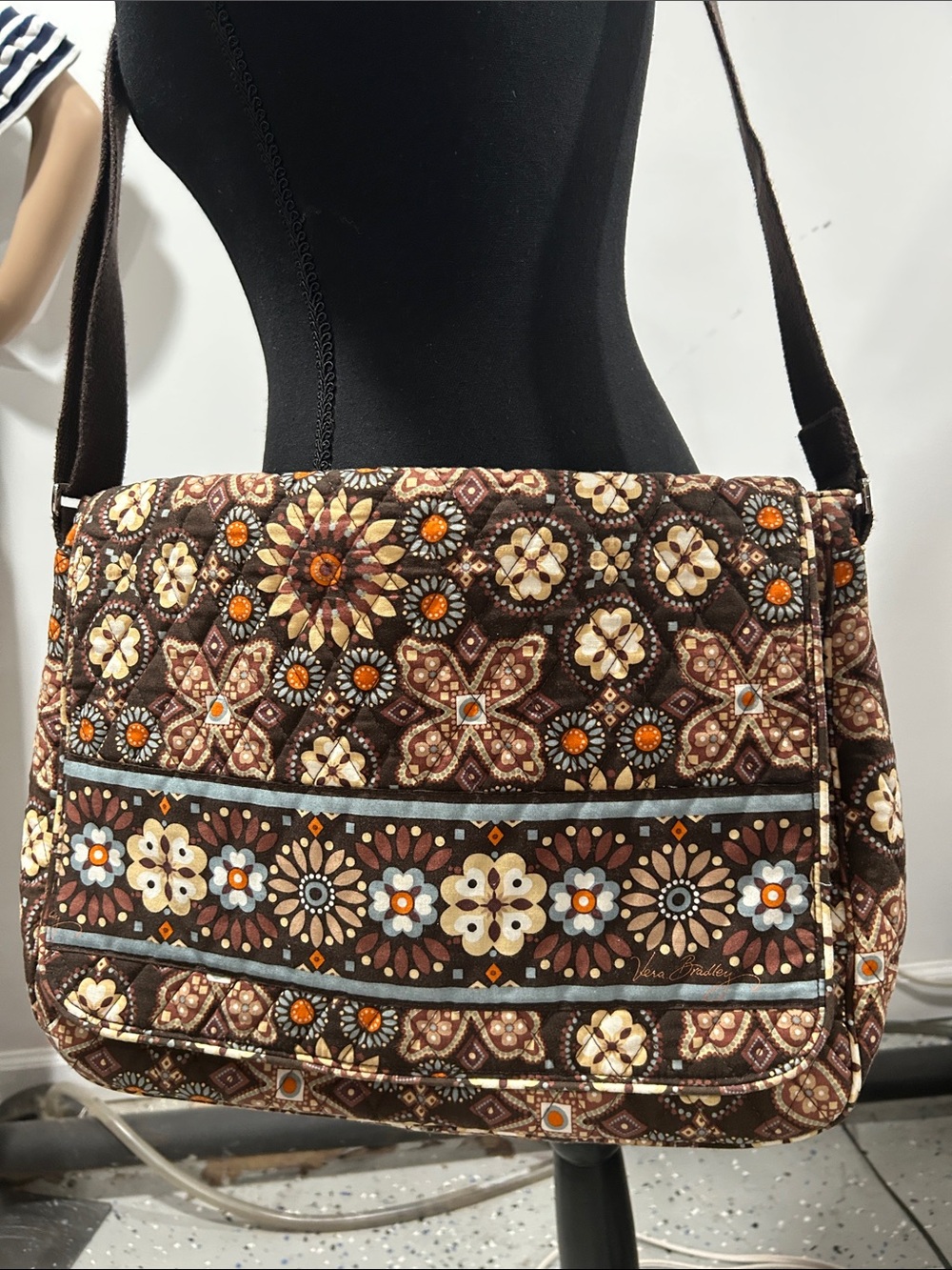 Vera Bradley Brown Floral Quilted Crossbody Messenger
